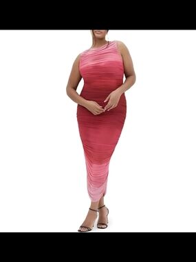 NWT City Chic Ombre Ruched Maxi Dress - Light Pink to Deep Pink